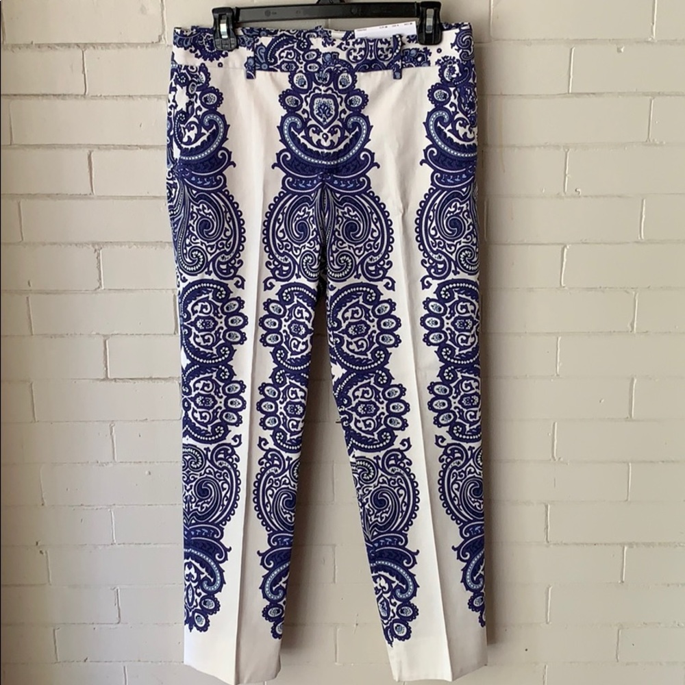 Zara White and Blue Paisley Pants